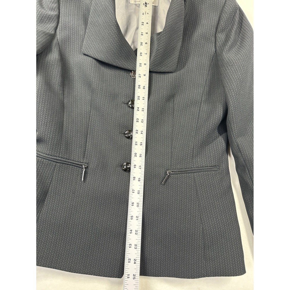 Vintage Tahari Levine Blazer 8 Black Herringbone Wide Collar Zip Pocket Jacket - Picture 10 of 15